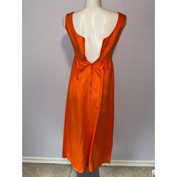 Vtg 70s Orange Dress Sleeveless Maxi Pumpkin Fall Womens Empire Waist Size Small - Picture 4 of 5